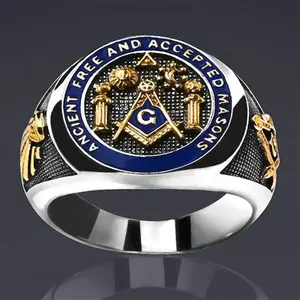 Vintage religious totem Masonic two-tone ring Men's ring