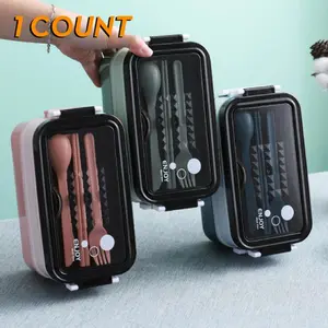 Portable Lunch Box with Cutlery, 1 Count Large Capacity Double Layer Insulated Lunch Box, Household Kitchen Supplies for School, Classroom, Cafeteria, Office, Picnic, Traveling, Back-to-school Teenagers and Workers, Meal Prep Containers