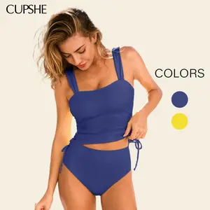 CUPSHE TikTokShopSpringGlowUp 2026 High Waisted Ruched Tankini Set - Tummy Control Twist Front Two Piece Swimsuit | Slimming Full Coverage Bathing Suit for Curves