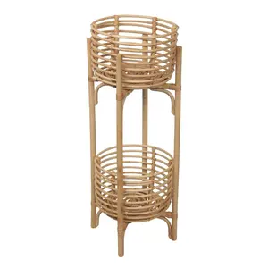Zachariah 33.5" Bohemian Minimalist Handmade 2-Tier Rattan Indoor Planter Stand
