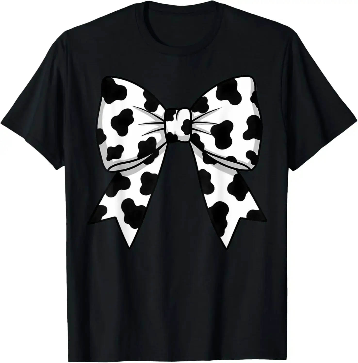 Menswear Women's Short-Sleeve T-Shirt, Funny Graphic Top with Cute Cowprint-Coquette Bow Cow Pattern, Casual Daily Wear
