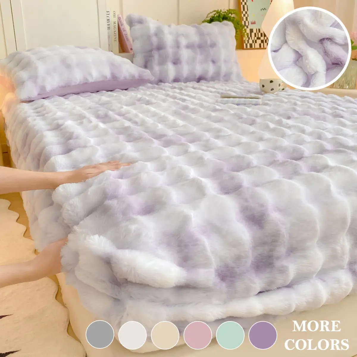 1pc Ultra Soft Faux Rabbit Fur Plush Bed Cover, Bedding Sets – Elastic Fitted & Machine Washable, Warm Light Beige, Skin-Friendly, Non-Shedding & No Fading, Perfect for Bedroom Comfort, Fluffy Cozy Bedding, Durable Home Décor for Comfort Seekers