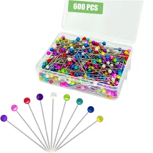 600PCS Sewing Pins Straight Pin for Fabric, Pearlized Ball Head Quilting Pins Long 1.5inch, Multicolor Corsage Stick Pins for Dressmaker, Jewelry DIY Decoration, Craft and Sewing Project