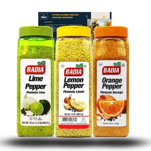 Badia Spices Citrus Pepper Spice Kitchen Seasoning Big Bundle - 3-Flavor Lemon Variety Pack, 24 Oz Each, Includes QBIN Recipe Card