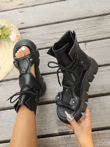Women's Fashionable Retro Platform Sandals, Bohemian Trending Sandals, Casual Versatile Zipper Design Sandals for Summer, Lightweight Breathable Comfortable Shoes for Daily Wear
