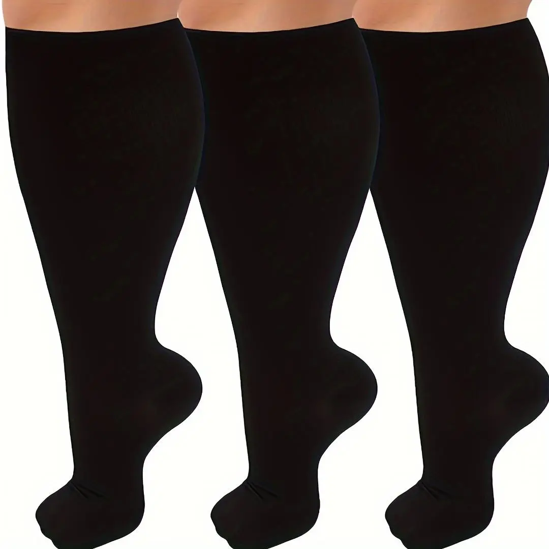 Plus Size Compression Socks (3 Pairs) - Stretchy, Easy On/Off, Comfortable for Running, Cycling, Outdoor Sports Activities