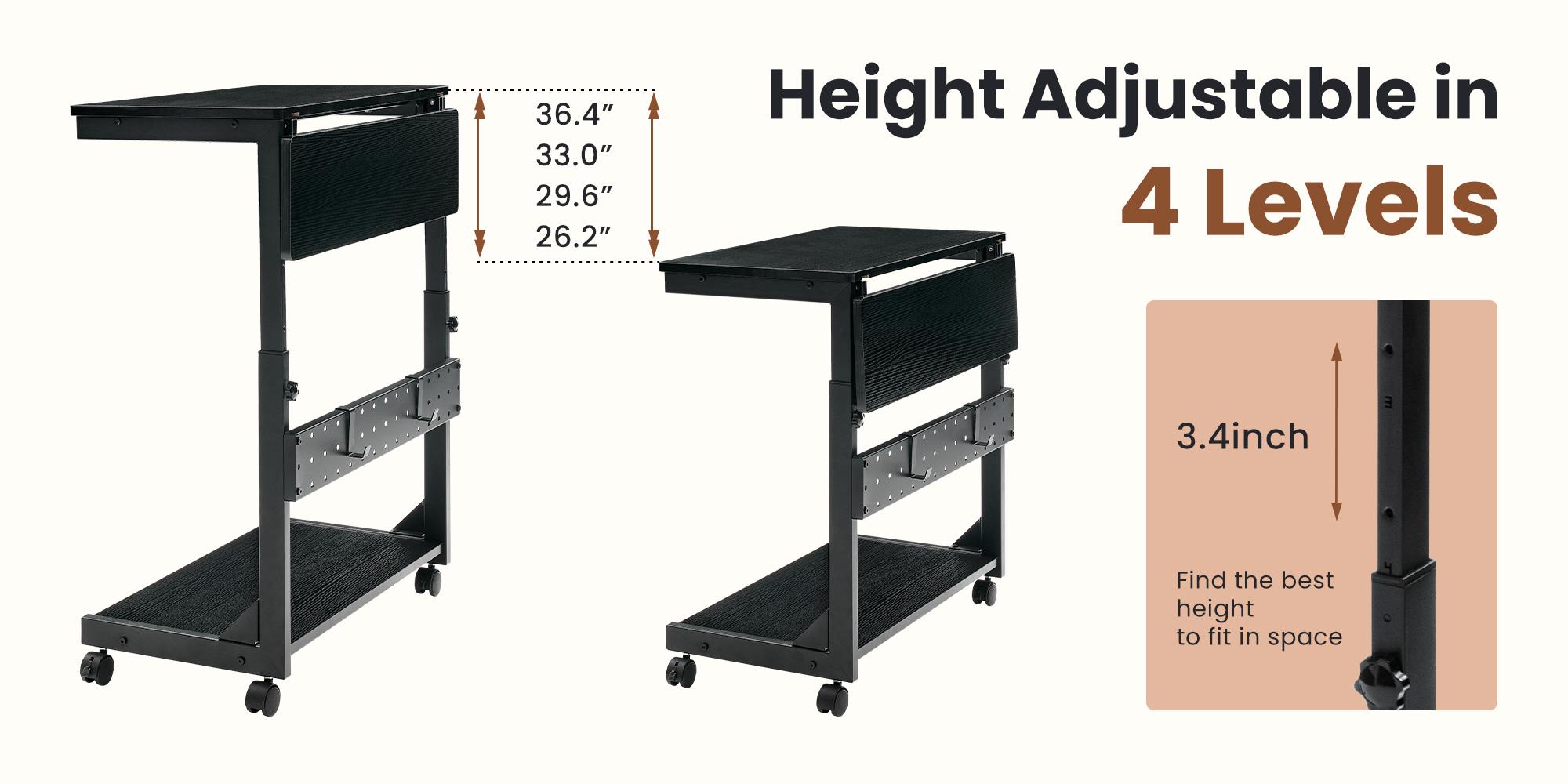 Height Adjustable PC Stand Computer Cart, Side Table with Wheels, 2-Tier Tower Stand Height Adjustable PC Stand Computer Cart, Side Table with Wheels, 2-Tier Tower Stand