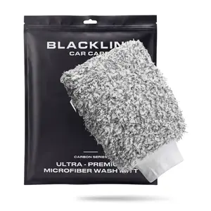 BLACKLINE Premium Microfiber Wash Mitt – Ultra-Soft 70/30 Wash Mitt with Edgeless Design for Scratch-Free Car Washing