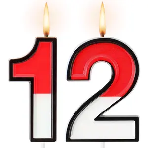 Cartoon Red and White Birthday Cake Candle Numeral Birthday Cake Topper for Animated Decoration Cartoon Party Supplies(Number 12)