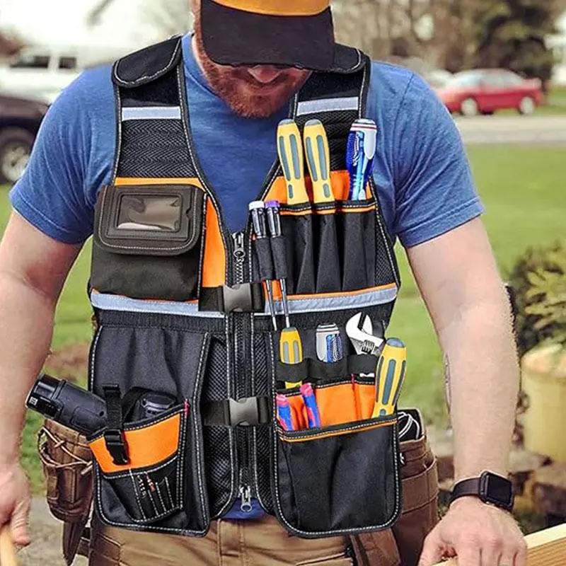 Men's Tool Vest with Professional Storage, Multi-Pocket Design for Electricians and Carpenters, Comfortable and Durable Workwear, Work Safety Vest, Construction Gear, Safety Equipment