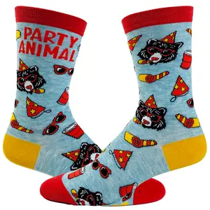 Men's Party Animal Socks Funny Bear Celebration Novelty Graphic Footwear Funny Graphic Socks Comfortable Fitted Spandex Cotton