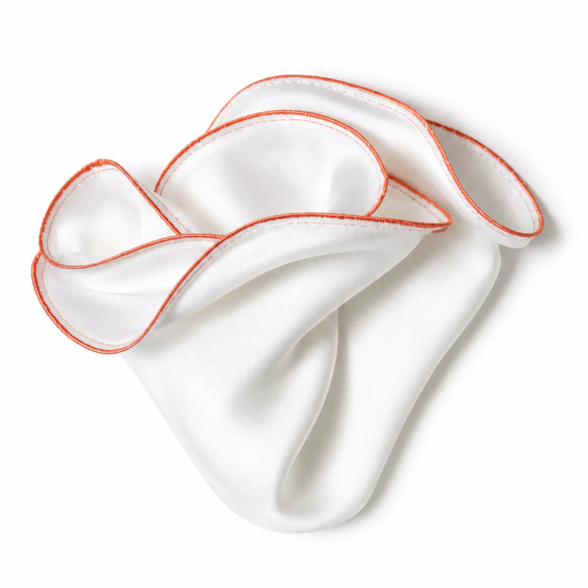 Men’s White Silk Pocket Square with Coral Edge | Wedding Groom Suit Accessory
