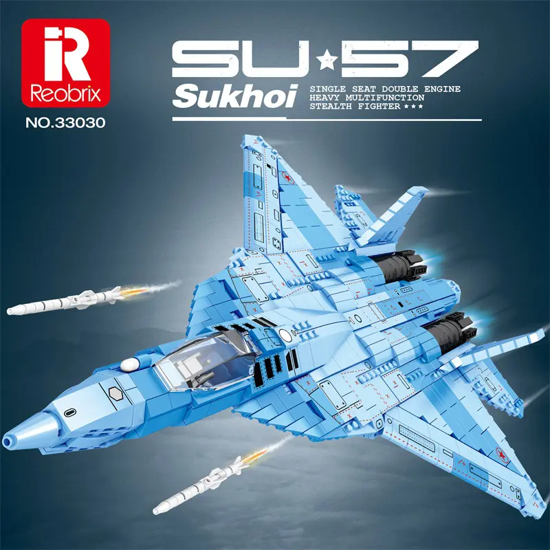 Reobrix No.33030D SU-57 Fighter Jet Buildable Blocks Kit, 1456-Piece Sukhoi Mechanical Toy Model Building Kit, DIY Hands-On Learning Gear Toy for Adults/Kids Ages 14+ Military Collectible Gift