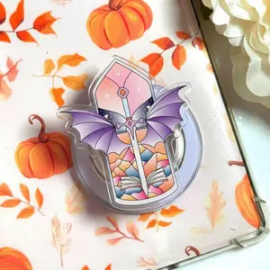 Fantasy Sword Book Phone Grip, Bat Wing Pop Socket, Stained Glass Magic Phone Holder, Book Lover Gift, Romantasy Reader Aesthetic