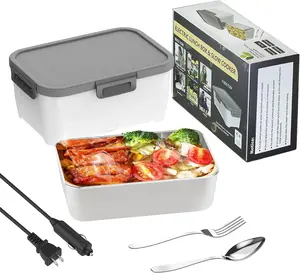 Electric Food Warmer, 2 in 1 12V/110V Heated Lunch Box (1.8L Large Capacity) for Car/Truck/Home/Office with Fork and Spoon (White & Gray)
