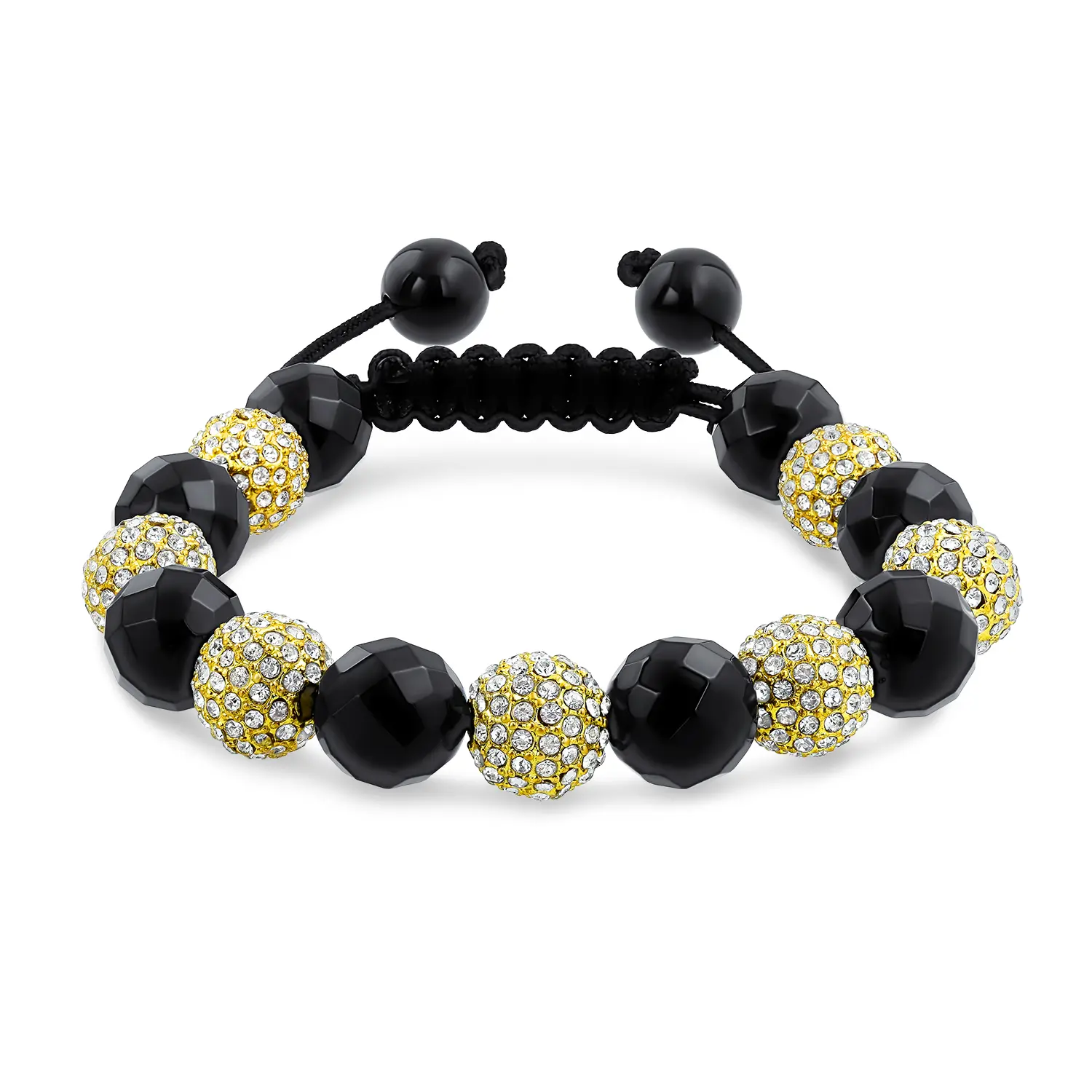 Black Gold Clear Crystal Bead Shamballa Inspired Bracelet Adjustable Cord