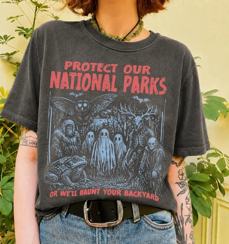 Comfort Colors Cryptid Creatures National Parks Shirt 90s Protect Our Parks Vintage Camping Hiking Tee