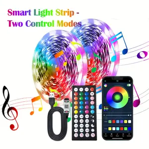 LED smart decorative light strip with 44-key remote control and app control. Music sync, adjustable brightness and speed. Suitable for bedroom decoration, cabinets, stair lighting, parties, and New Year decorations.