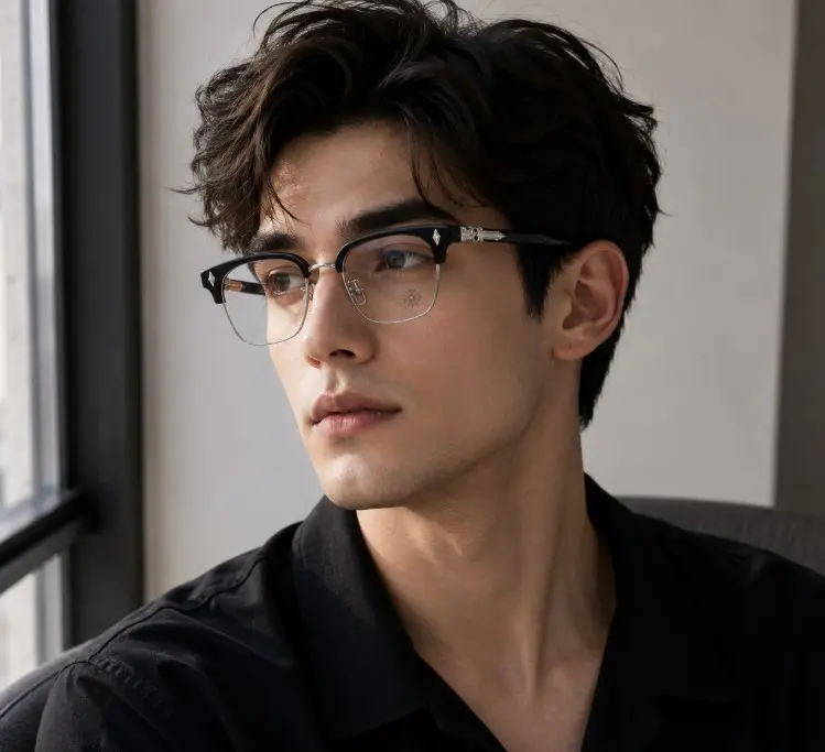 Chrome Hearts Retro Browline Square Clear Lens Glasses – Black & Silver Unisex Fashion Eyewear