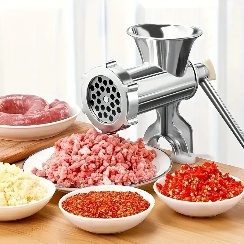 Manual Stainless Steel Meat Grinder - Camping Heavy-Duty Multi-Functional Kitchen Tool with Sausage Stuffer for Outdoor Camp Kitchen Tableware Mess Kits