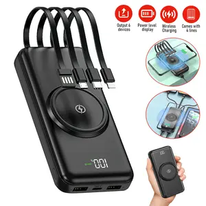 All-in-One 20000mAh Portable Charger Wireless Power Bank with 4 Built-in Cables 6 Output 3 Input Fast Charging
