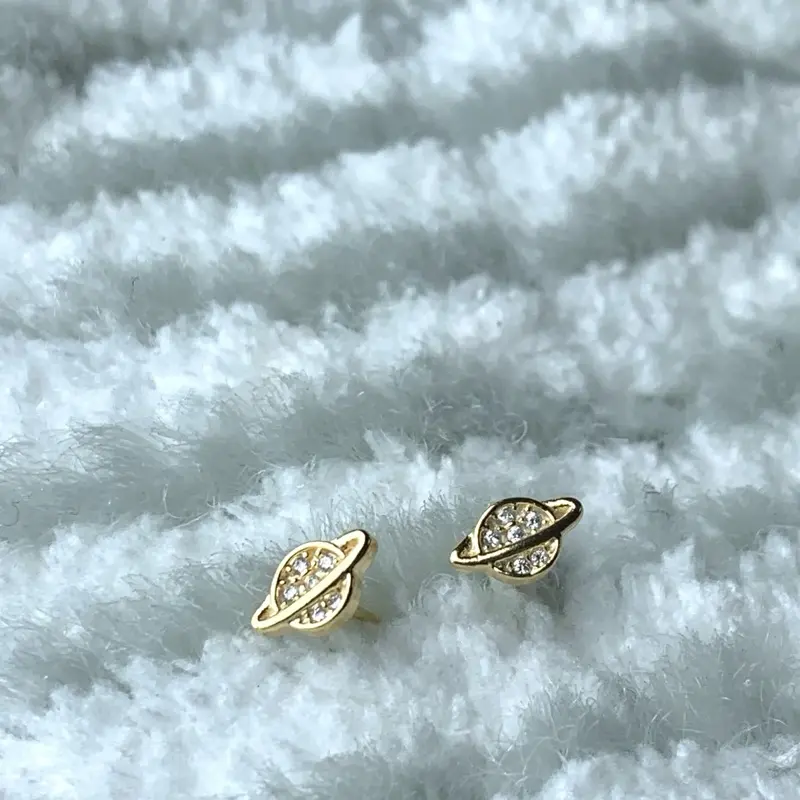 Saturn Planet Stud Earring, Minimalist Celestial Jewelry for Women