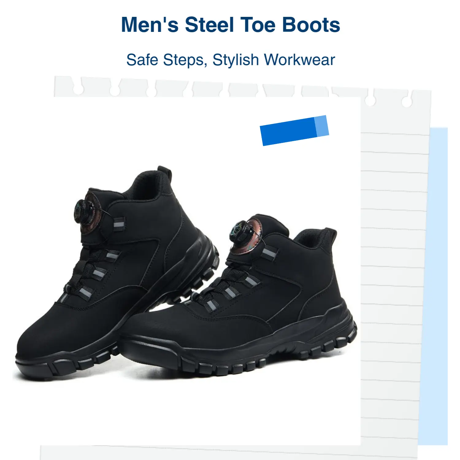 Men’s fashion safety shoes with steel toe protection and shock-absorbing soles—non-slip, wear-resistant, breathable, and comfortable. Perfect for workwear outfits—protect your feet, enjoy going to work, and look forward to coming home.