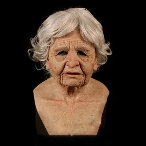 Realistic Silicone Elderly Mask, Half-Chest Design, Made of Platinum Silicone, with Implanted Hair, Perfect for Halloween Role Play, Movie Makeup, Pranks, and Immersive Role Play, Features Breathable Eye Mask and Seamless Skin Texture
