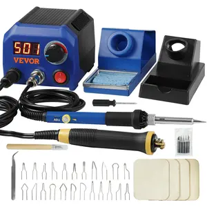 【Father's Day】VEVOR Wood Burning Kit,  , 250~700°C Adjustable Temperature with Display, Dual Output Port with 2 Pyrography Pens, 23 Wire Nibs, 5 Solid-Point Tips, 2 Pen Holder, 4 Wood Chip, 1 Tweezers, 1 Sponge
