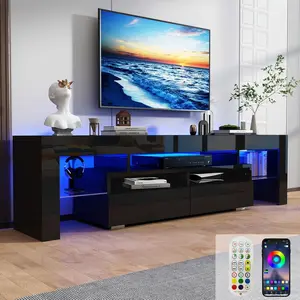 63inch LED TV Stand for 60/65/70 inch TV, High Glossy Modern Entertainment Center with Drawer and Open Shelf, Television Table Center Media Console for Living Room, Black/White