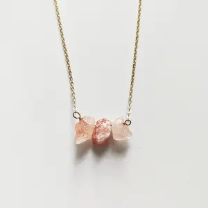 Handmade Raw Sunstone Crystal Necklace | Peerless Charm | Adjustable 14"-18" | Gold-Plated Chain