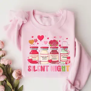 Silent Night Valentine Nurse T-Shirt or Sweatshirt | Funny RN LPN Valentine Shirt | Pink Hearts Nurse Sweatshirt | Cute Nurse Valentine Gift | Unisex Medical Tee
