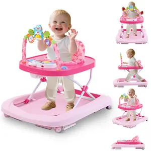 Baby Walker, 4 in 1 Baby Walkers Foldable for Boys Girls 6-12 Months with Bouncer, 3 Adjustable Heights,Feeding Tray & Music, Infant Toddler Walker for 6-18 Months