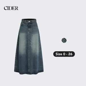 Cider [size 0-26] Denim Mid Waist Maxi Skirt with Pockets