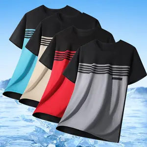 Men’s Casual Short-Sleeve T-Shirt – Stylish Contrast Design with Zigzag Pattern, Comfortable Polyester Fabric, Crew Neck, Lightweight and Breathable, Suitable for Casual Wear, Men’s Casual Clothing | Geometric Pattern Shirt | Glossy Finish, Shortsleeve, M