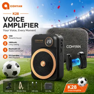COHYAN K28 Voice Amplifier with Wireless Lavalier Lapel Microphone, Portable Bluetooth Multifunctional Wireless Speaker, Rechargeable Bullhorn for Teachers, Classroom, Meetings-Black outdoorfun