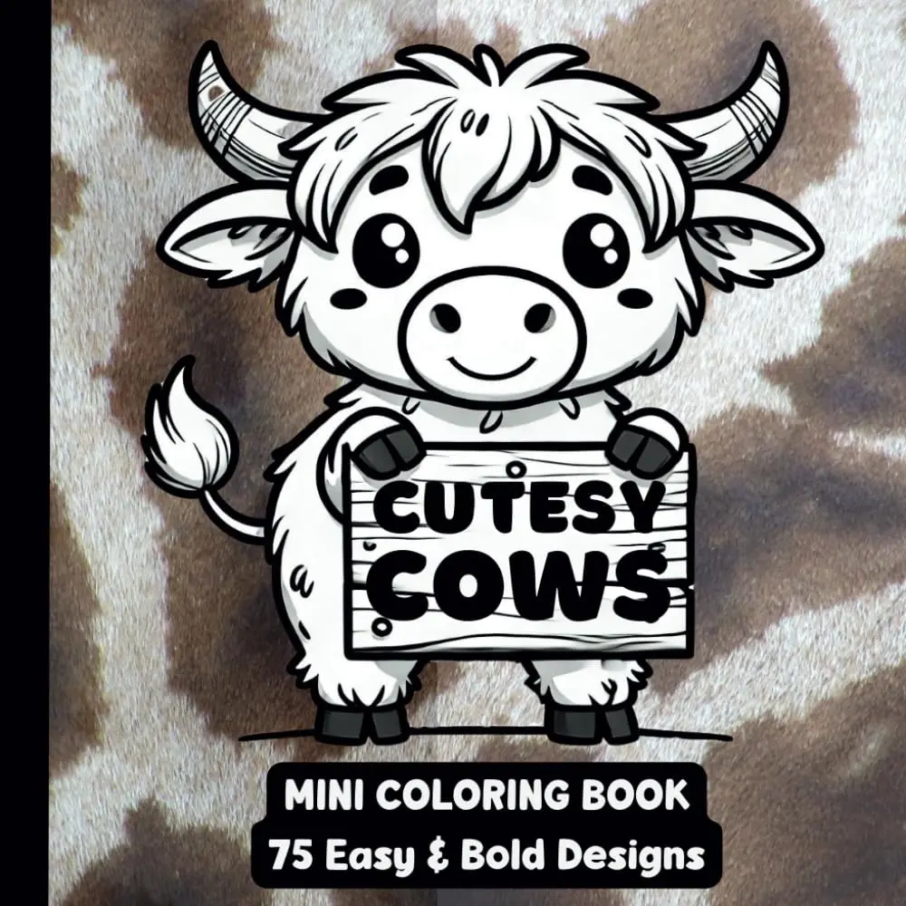 Adorable Cows Compact Mini Coloring Book - 75 Easy, Bold Lines Designs for Stress Relief, Creative Calm (6"x6") Children's Activity Book