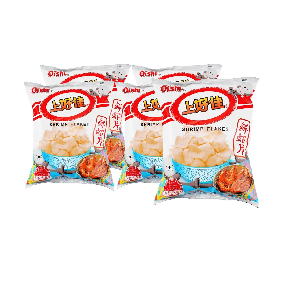 OISHI Shrimp Crackers - Authentic Mainland China Flavor, 5x 40g Value Pack, Crispy Seafood Snack