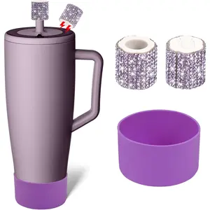 Boot and Rhinestone  Straw Cover Cap Compatible with BruMate Era | Anti-Slip  Protector for 40 oz Tumbler with Handle | Accessory Set for Stainless Steel Drinking Cup