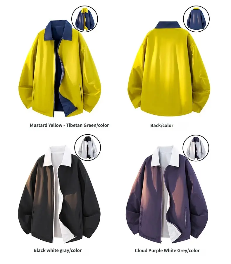 All Season 4-Wearable Reversible Double Sided Coach Jacket for Men Women, Breathable Quick Dry Non Stuffy Lightweight Windproof Zip Up Contrast Lapel Loose Oversized Drop Shoulder Casual Streetwear Windbreaker Layering Outerwear Coat