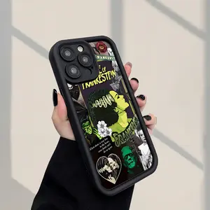 Frankenstein-Themed Collage TPU Case for iPhone 17 Pro Max 16 16e 15 14 Plus 13 12 Mini 11 Air X XS Straight Edge Drop-Resistant Rugged Durable Cover Shell Gift 2D printing