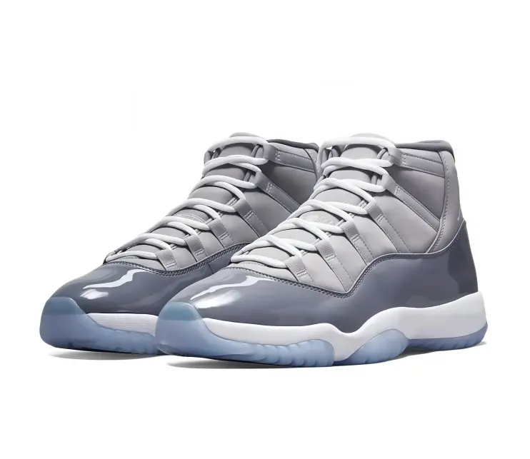 Men Women Cool Grey High Top Fashion Sneakers, Patent Leather Blend Retro Basketball Shoes, White Cushion Midsole, Ice Blue See-through Outsole, Supportive Streetwear Footwear, Ideal for Sports & Casual Daily Wear