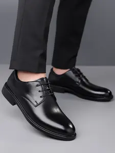 Men's Luxury Business Leather Shoes, Office Shoes, Office Footwear, Elegant Lace-Up Formal Wedding Shoes, Casual Work Party Meeting Wear, All-Season Microfiber Rubber Sole