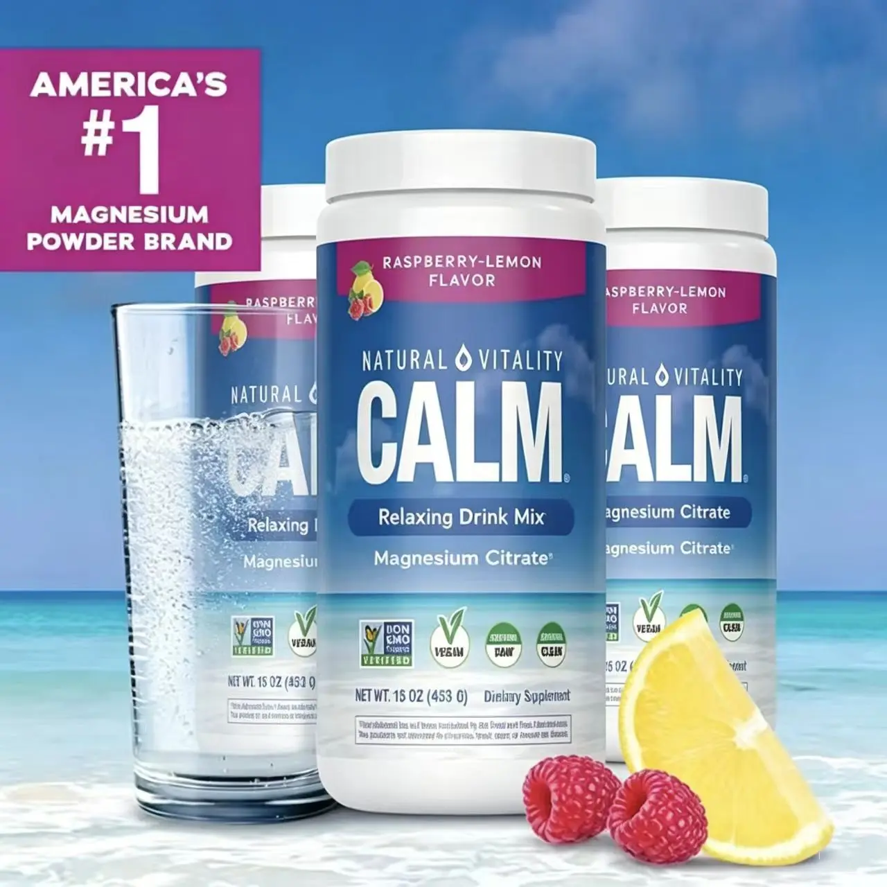 CALM 4 oz Relaxing Drink Mix - Raspberry Lemon Flavor - Magnesium Citrate Supplement - 4 oz (113 g) - 28 servings