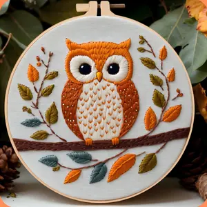 Beginner Embroidery Kit, Elegant Owl Cross Stitch Set, DIY Embroidery Supplies, Includes Printed Cotton Fabric, Thread, Needle, English Instruction Chart, Embroidery Design, Embroidery Craft, Handicraft