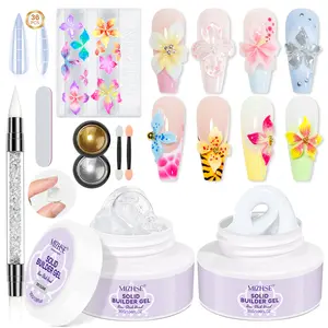 MIZHSE Solid 3D Nail Gel – Sculpt Flowers & Shapes Easily | Clear & White Polygel Nails Glitter