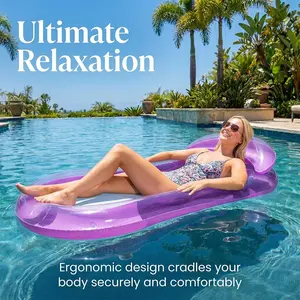 Large Water Floating Lounger Bed with Backrest, Tropical Leaf Pattern, Cup Holder, Ideal for Beach Vacation, Pool Party, Water Park, Swimming Floater, Tanning Pool Float