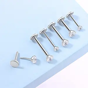 BODY FREEDOM Titanium Flat Back Stud Push PinLabret Earring with CZ for Lip Nose Helix & Cartilage Piercing Jewelry Lightweight Comfortable Everyday Wear