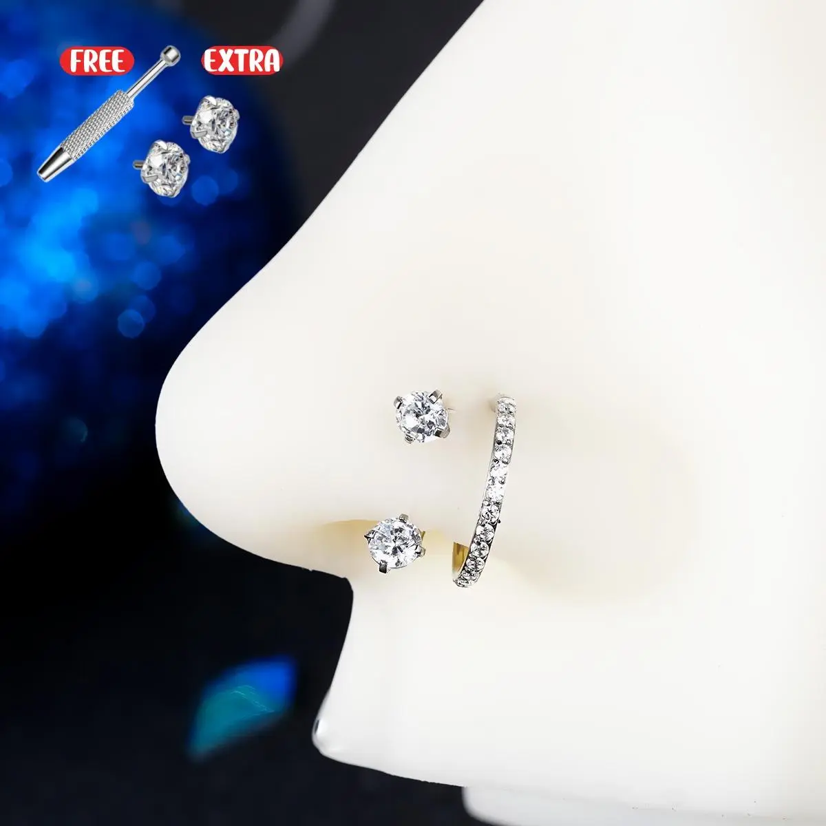 OUFER 316L Stainless Steel Horseshoe Nose Hoop - 18G-20G, 7mm-8mm-10mm, AAA+ Cubic Zircon Unisex Body Piercing Jewelry for Nostril, Cartilage Helix