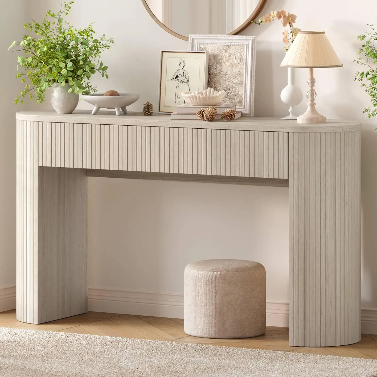 【SummerFinds】ONBRILL 55 Inch Console Table with 2 Drawers, Fluted Entryway Tables with Storage, Sofa Table Behind The Couch, Hallway Tables, Mid-Century Modern Foyer Table for Entryway, Hallway, Living Room